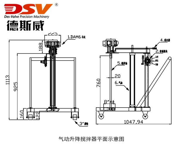 大功率高转速双导杆气动升降搅拌机