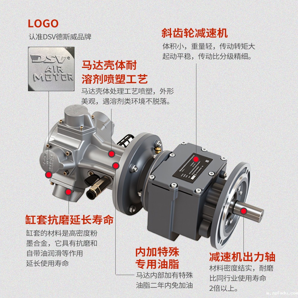 活塞式气动马达配斜齿轮减速机
